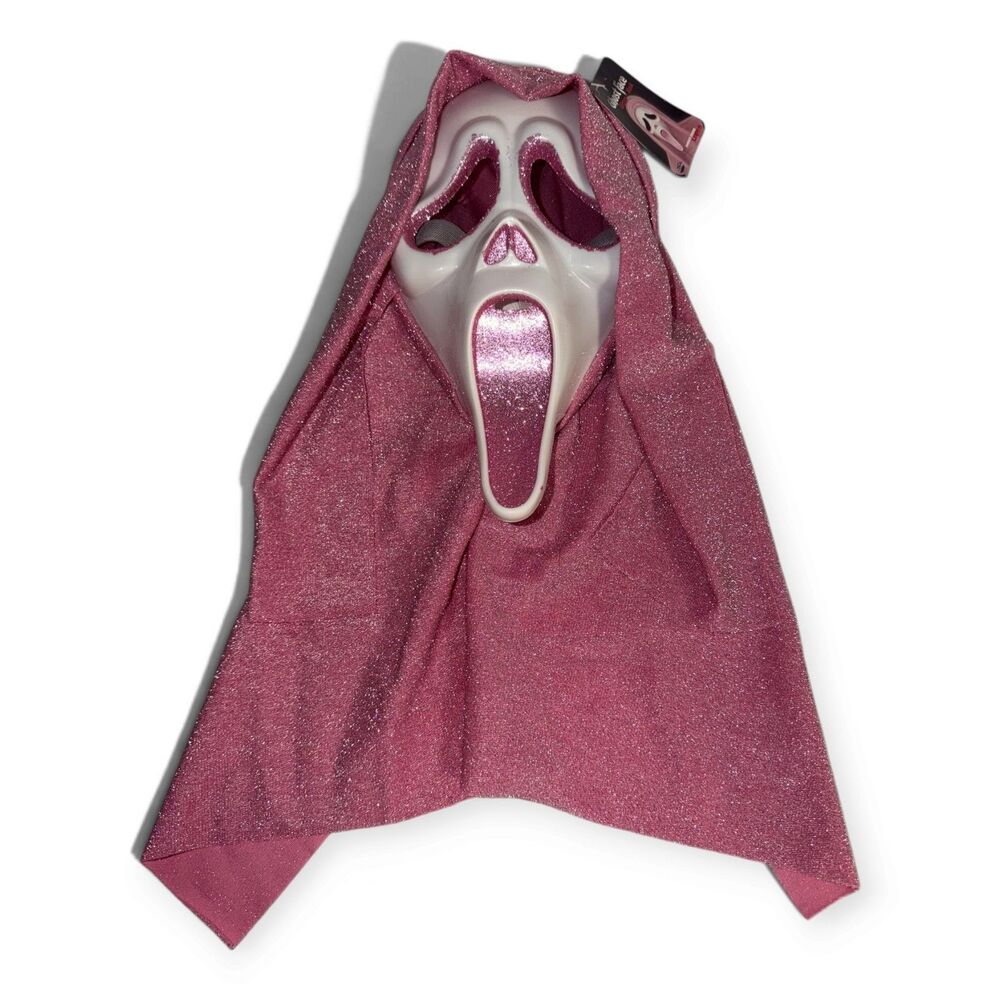 Fun World Scream Ghost Face Pink Glitter Mask Ghostface Halloween NWT Small Hole